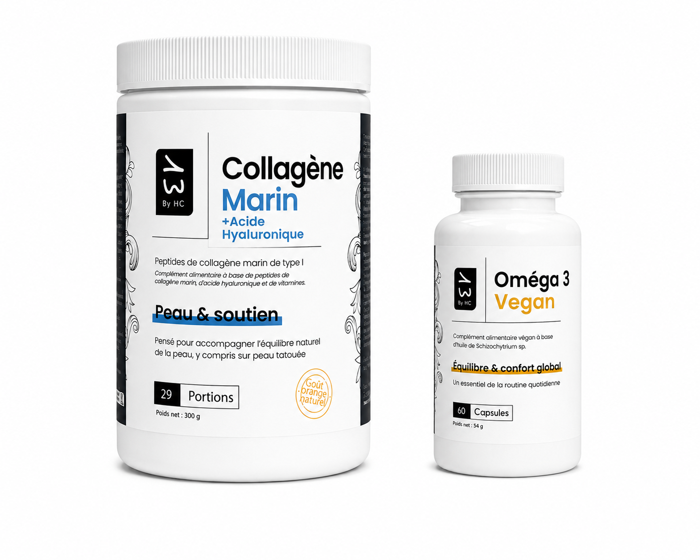 Pack Duo Collagène Marin en Poudre & Oméga-3 Vegan – Routine In & Out Peau & Tatouage | 13 By HC