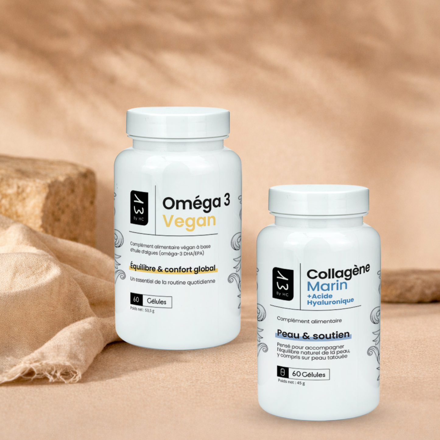 Pack Duo Gélules Collagène Marin + Acide Hyaluronique & Oméga-3 Vegan – (30 jours) Routine In & Out Peau & Tatouage | 13 By HC