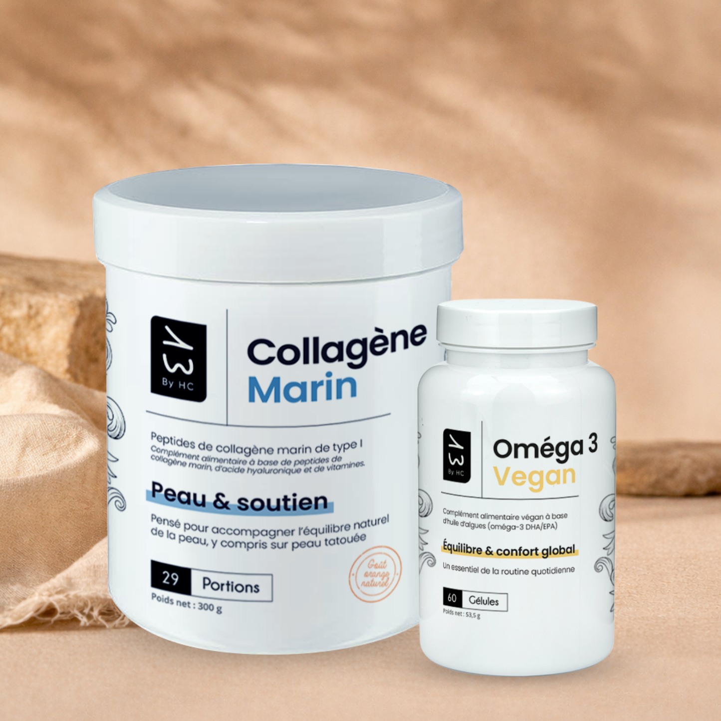 Pack Duo Collagène Marin en Poudre & Oméga-3 Vegan – Routine In & Out Peau & Tatouage | 13 By HC
