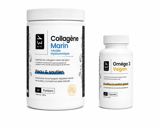 Pack Duo Collagène Marin en Poudre & Oméga-3 Vegan – Routine In & Out Peau & Tatouage | 13 By HC
